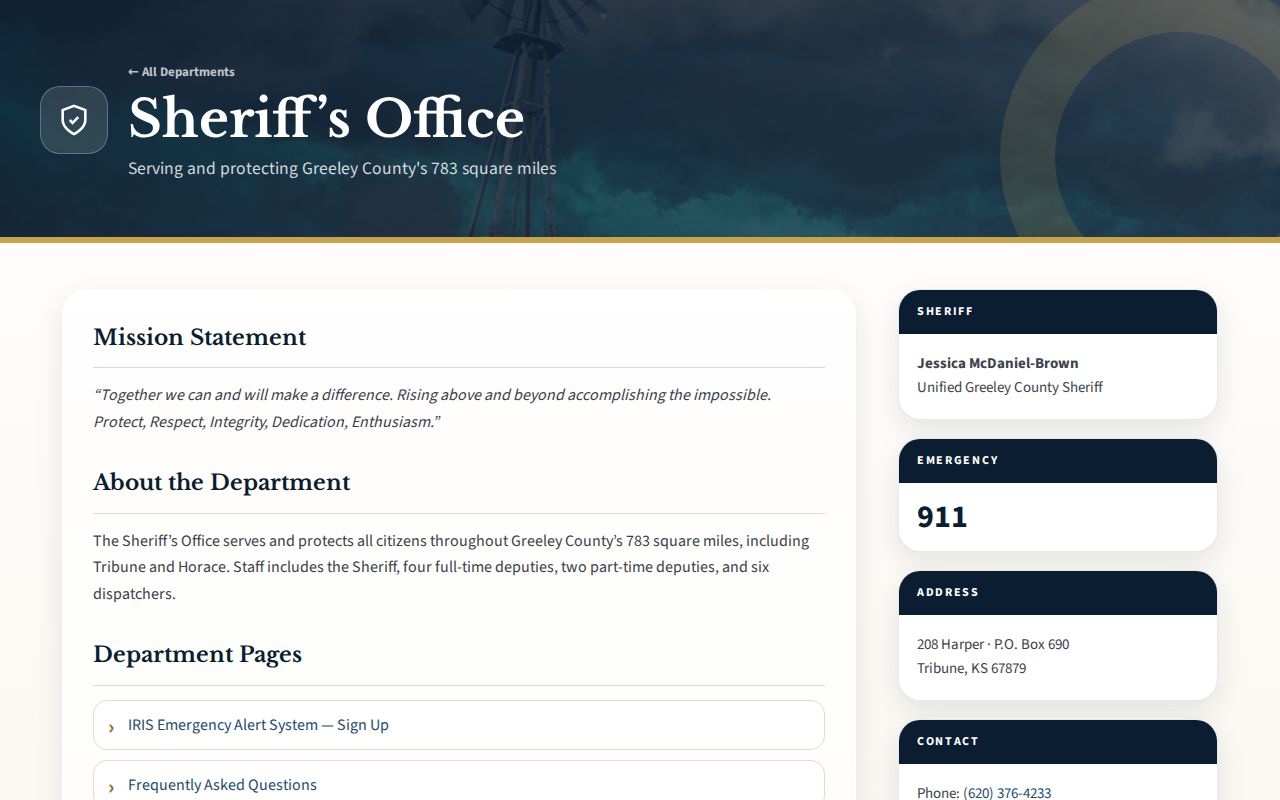 Greeley County official sheriff custody and booking record page